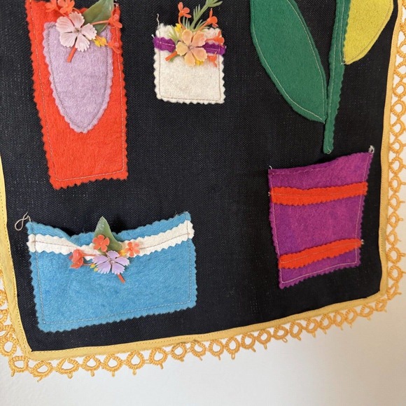 Vintage Handmade Felt Patchwork Sewing Pocket Wall Organizer Tatting Floral - Picture 6 of 12